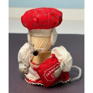 Corn Husk Mouse Figurine Small Red Baker Folk Art 4 Inch one eyed
